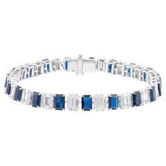 Bracciale tennis in oro 18 carati con zaffiri e diamanti da 14,909 carati
