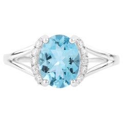 Anillo de moda de oro de 18 quilates con diamante y aguamarina de 1,5 quilates