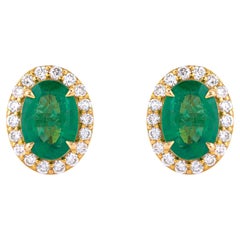 18 Karat Gold 1.51 Carat Emerald & Diamond Stud Earrings