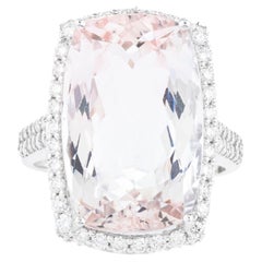 18K Gold Elongated Cushion-Cut Pink Morganite Halo Ring with Pavé Diamond Band