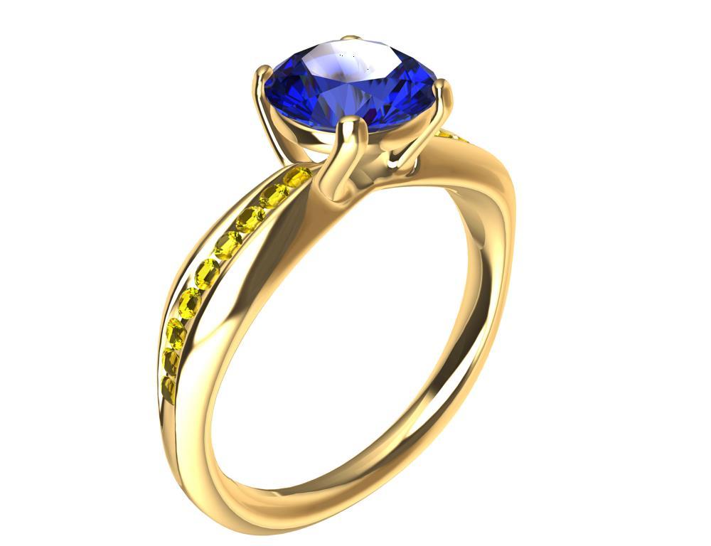 For Sale:  18 Karat Gold 1.55 Carat Sapphire, Fancy Vivid Yellow Diamonds Cocktail Ring 2
