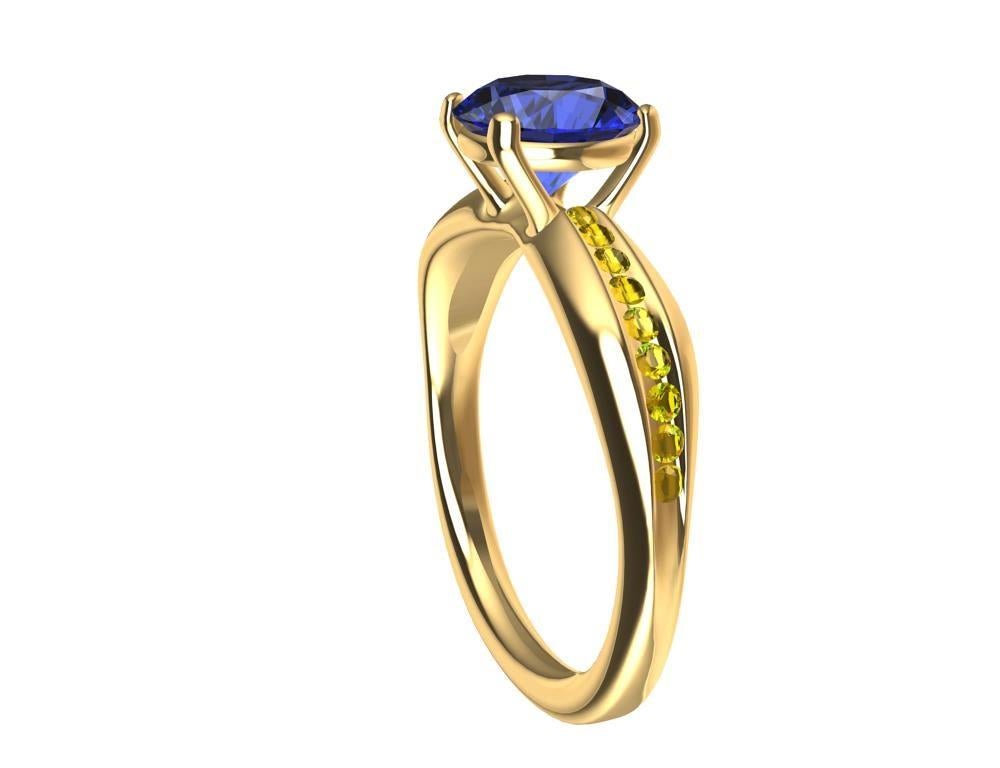 For Sale:  18 Karat Gold 1.55 Carat Sapphire, Fancy Vivid Yellow Diamonds Cocktail Ring 4
