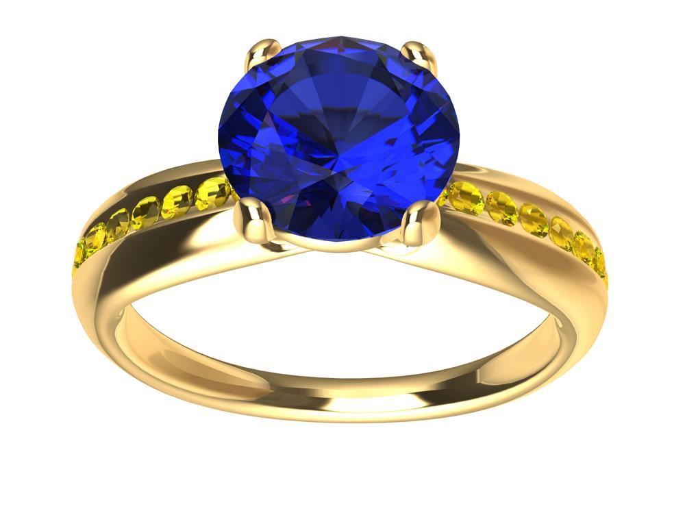 For Sale:  18 Karat Gold 1.55 Carat Sapphire and  Yellow Diamonds Cocktail Ring 9