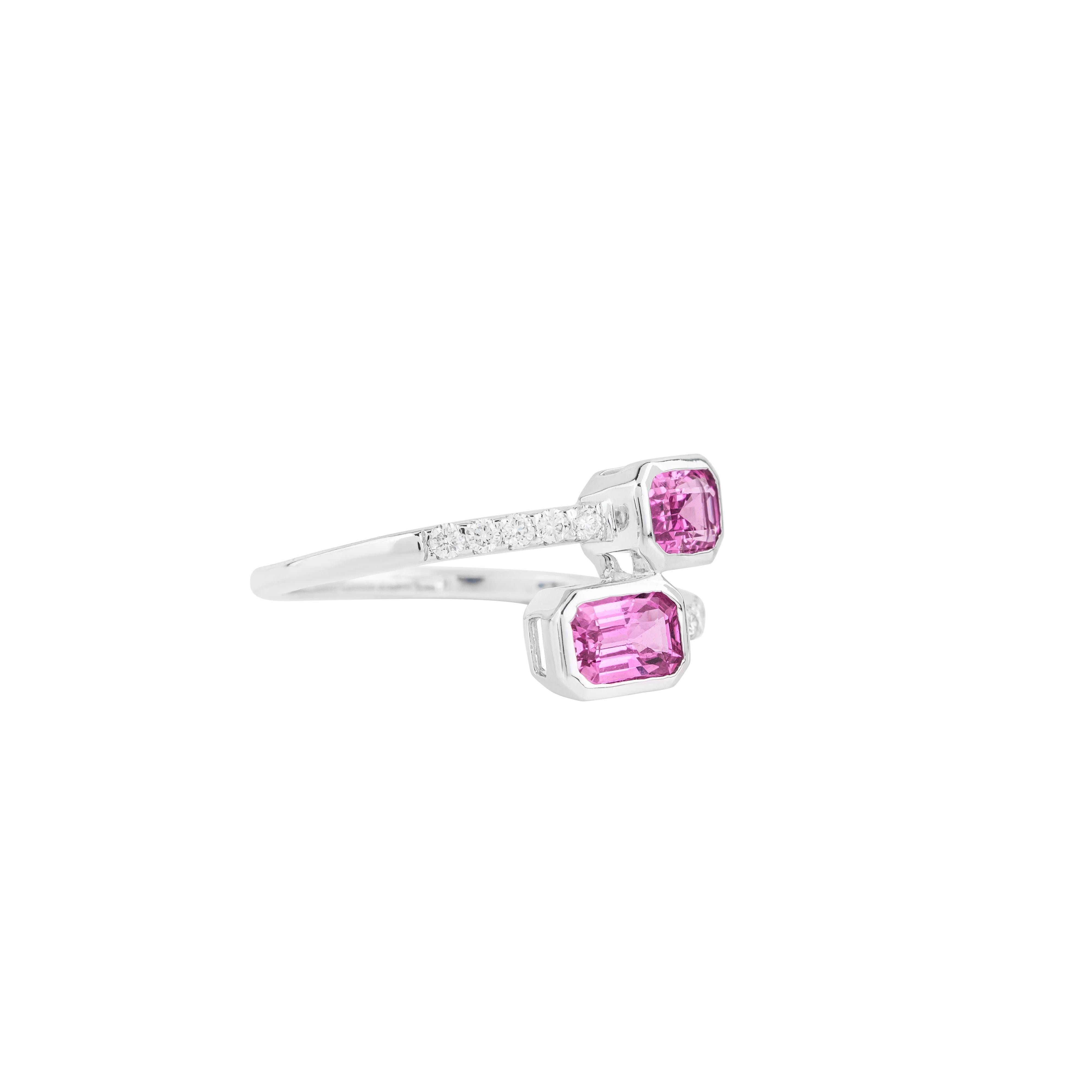 Experience the epitome of elegance with our 18 Karat Gold 1.57 Carat Diamond and Pink Sapphire Two Stone Ring – a captivating union of sophistication and charm. Each ring is meticulously crafted and curated to showcase the timeless beauty and