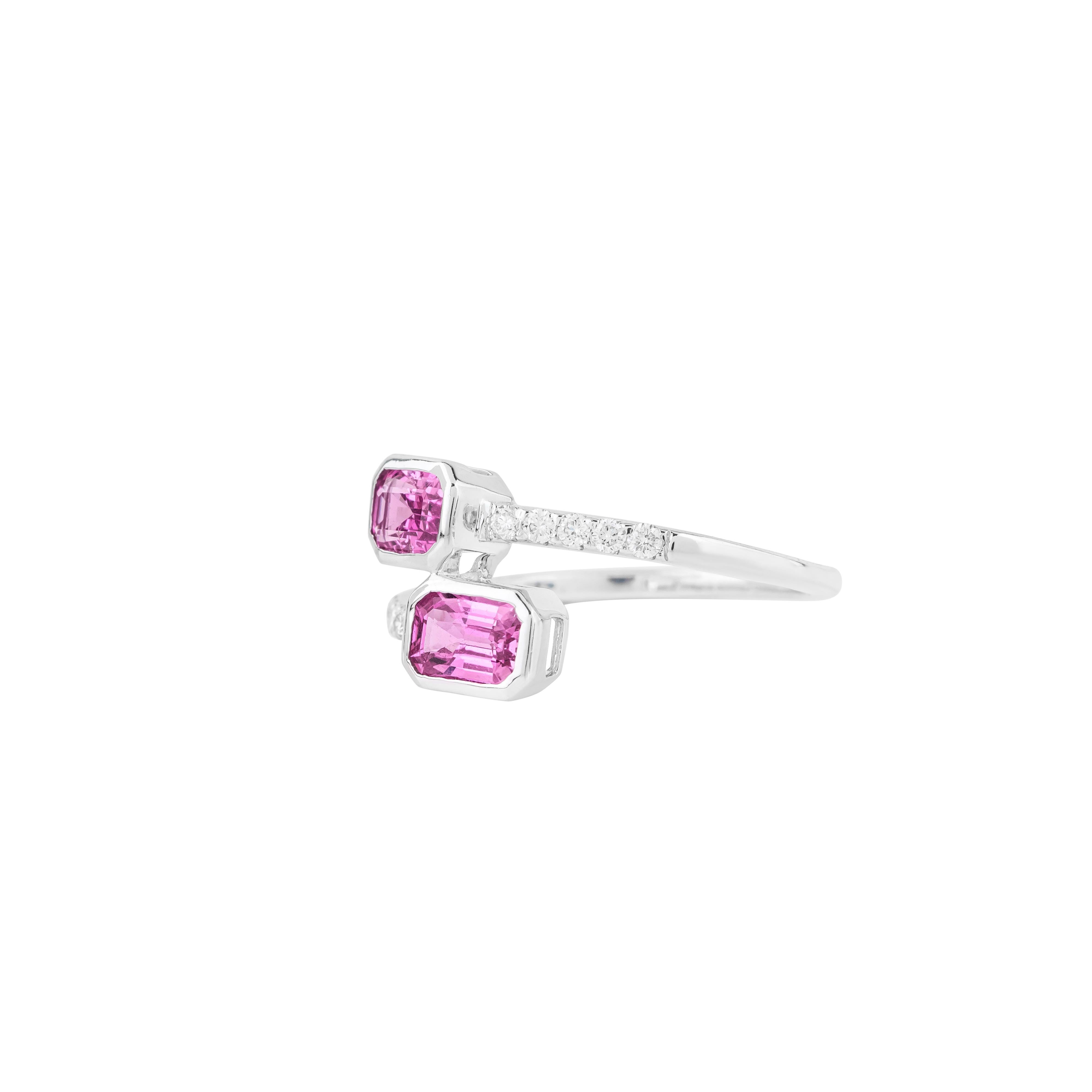 Modern 18 Karat Gold 1.57 Carat Diamond and Pink Sapphire Two Stone Ring For Sale