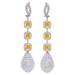 Boucles d'oreilles pendantes ananas en or 18 carats avec diamants jaunes et blancs de 15,72 carats
