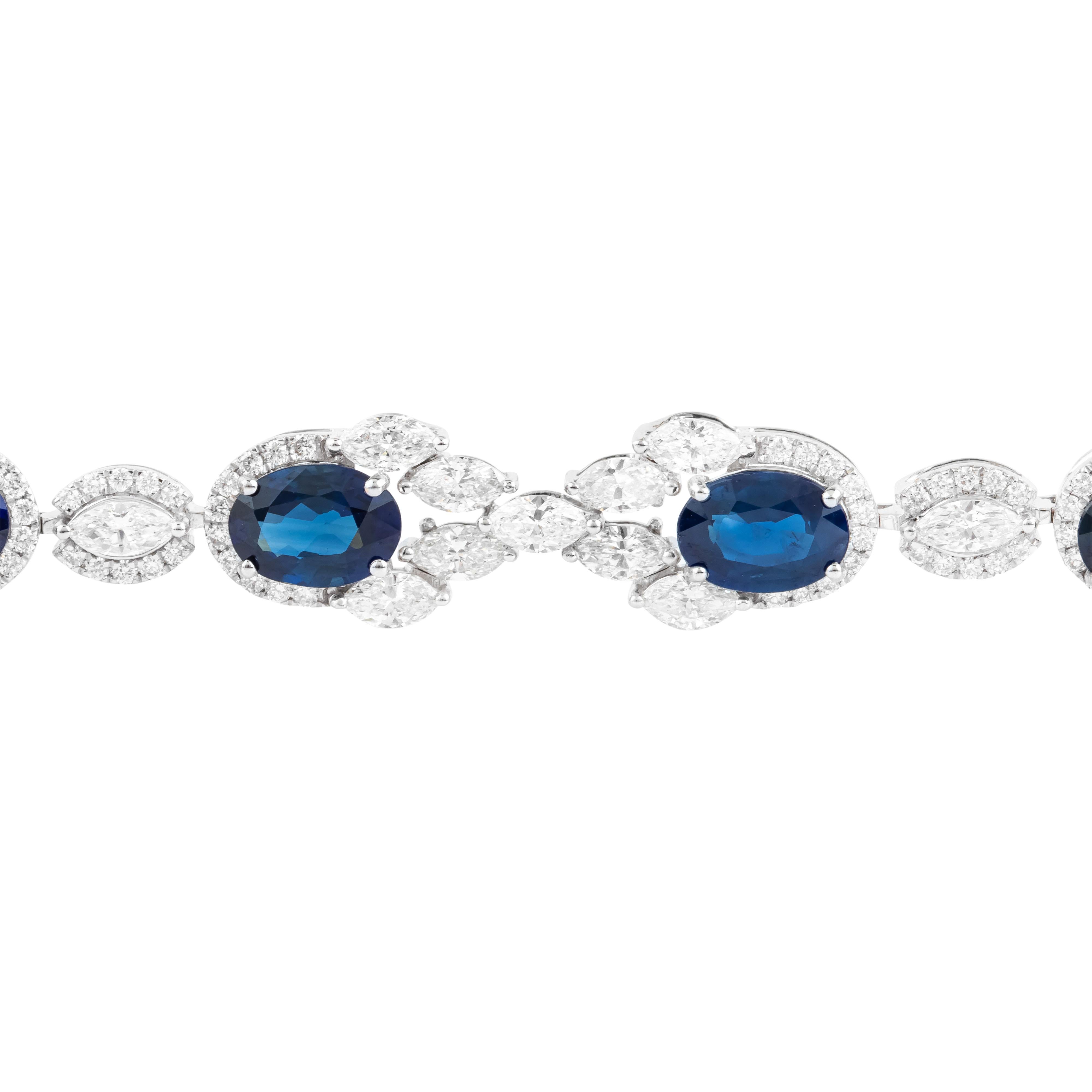 Modern 18 Karat Gold 15.86 Carat Sapphire and Diamond Tennis Bracelet For Sale