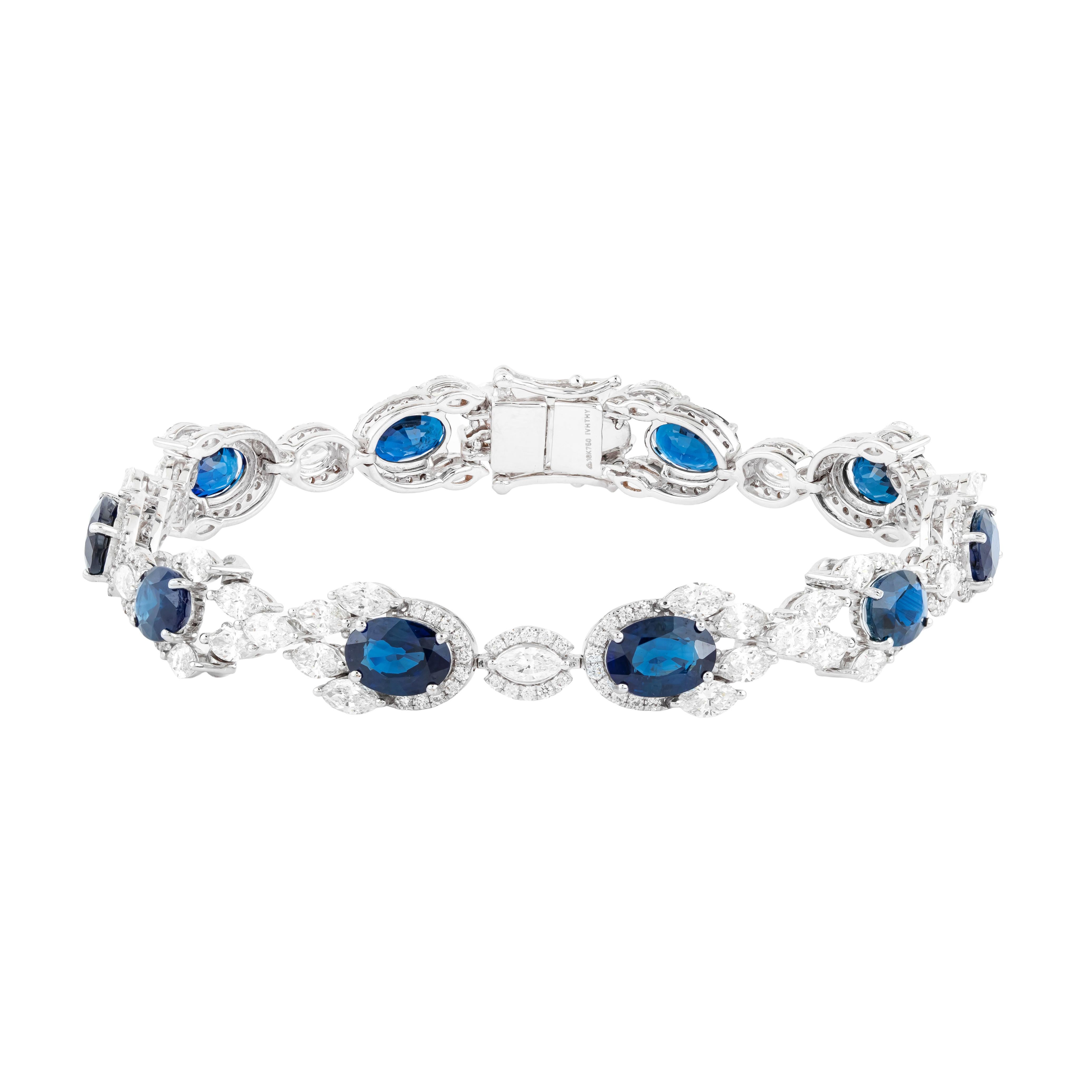 Women's 18 Karat Gold 15.86 Carat Sapphire and Diamond Tennis Bracelet For Sale