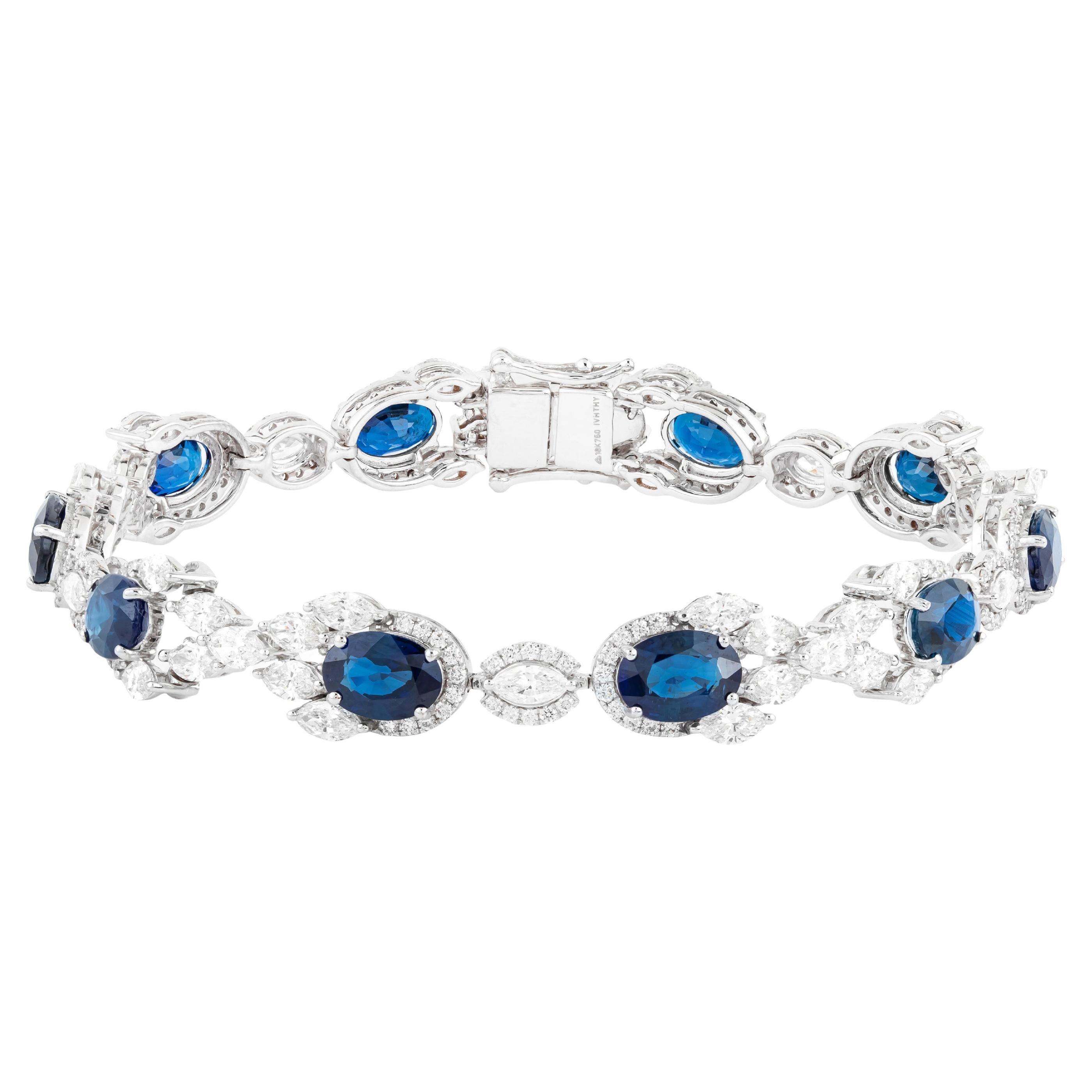 18 Karat Gold 15.86 Carat Sapphire and Diamond Tennis Bracelet