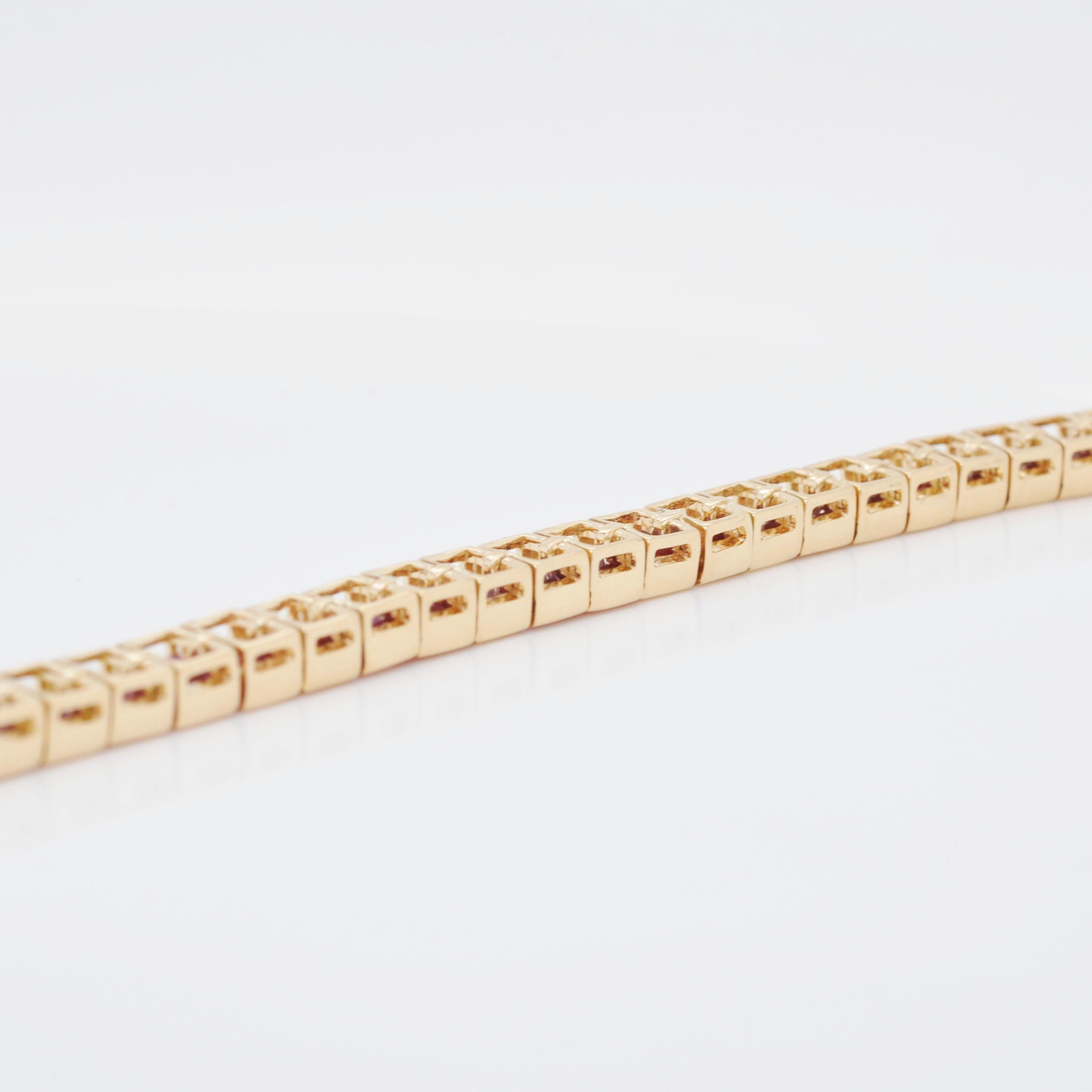 Square Cut 18 Karat Gold 15.93 Carat Square Mozambique Ruby Tennis Line Bracelet