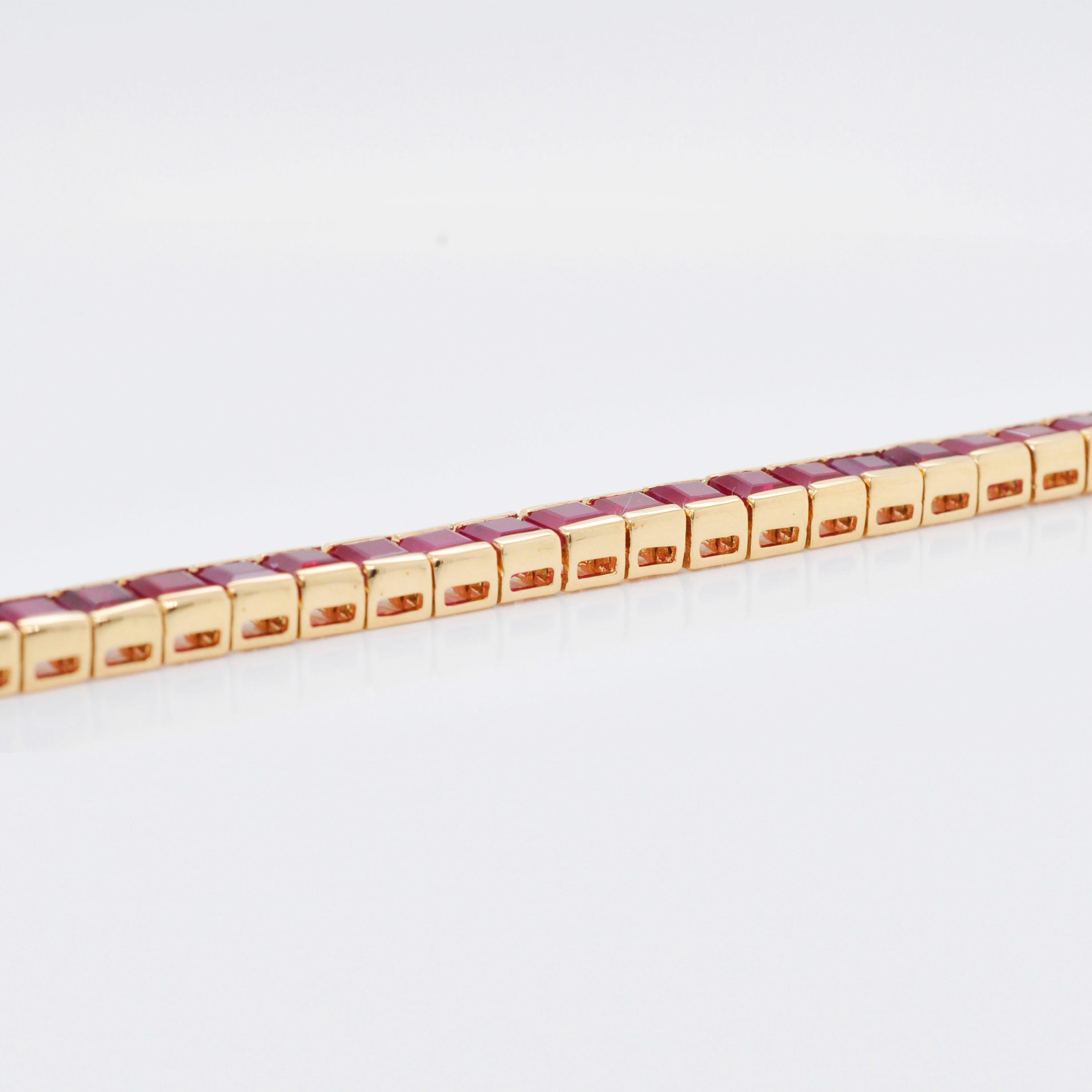 Women's 18 Karat Gold 15.93 Carat Square Mozambique Ruby Tennis Line Bracelet