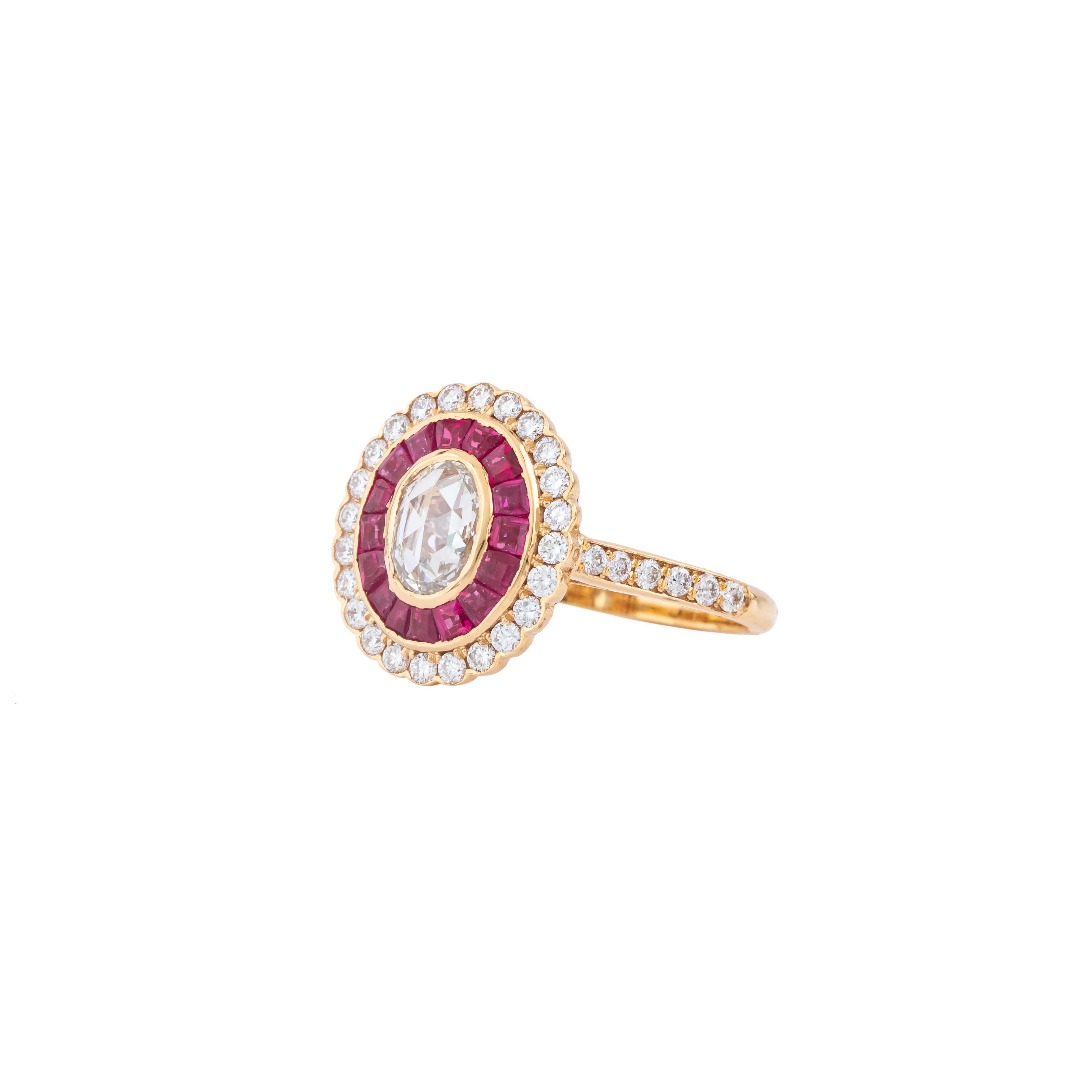 Contemporary 18 Karat Gold 1.6 Carat Diamond and Ruby Cocktail Ring For Sale