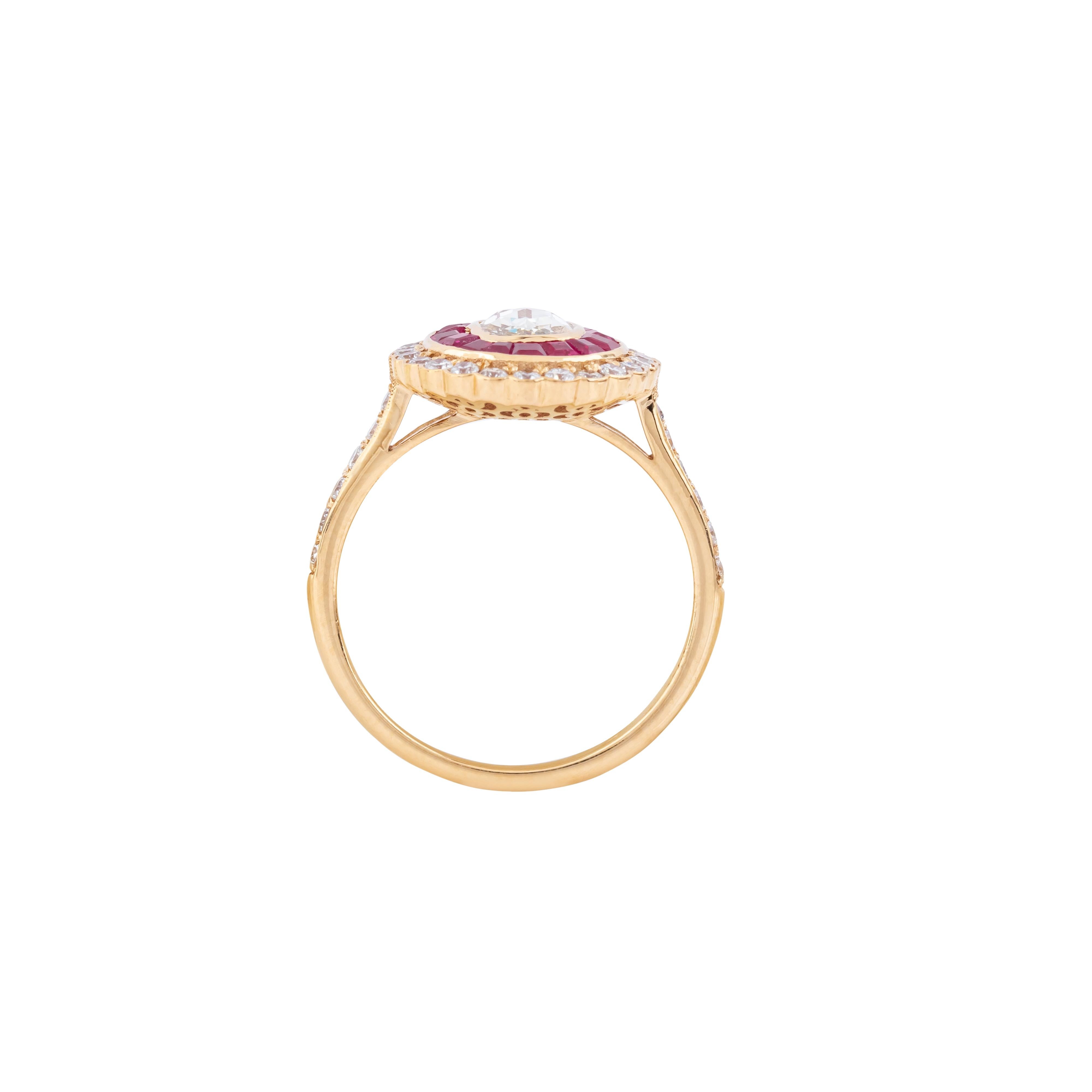 Brilliant Cut 18 Karat Gold 1.6 Carat Diamond and Ruby Cocktail Ring For Sale