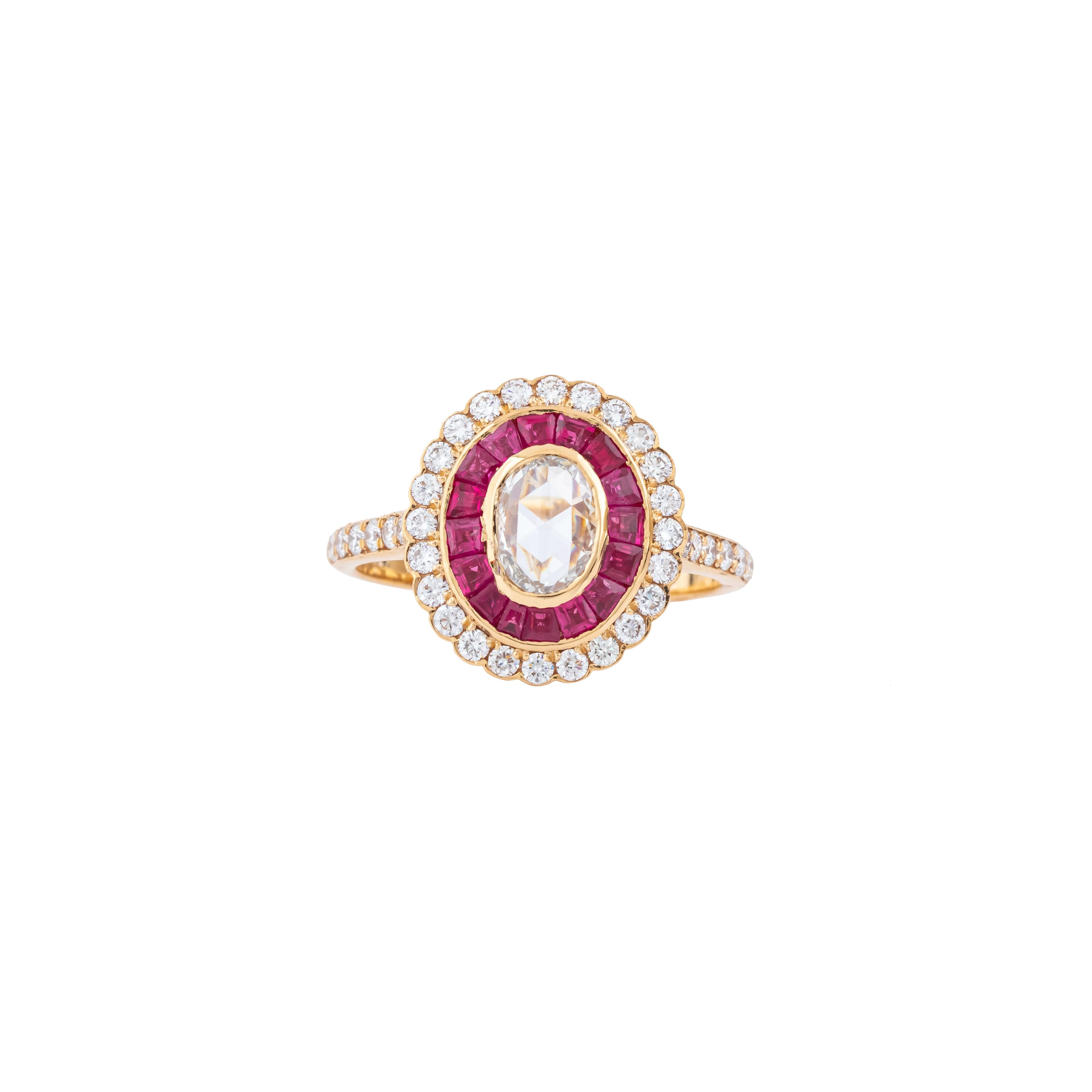 Women's 18 Karat Gold 1.6 Carat Diamond and Ruby Cocktail Ring For Sale