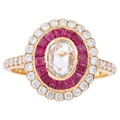 Bague cocktail en or 18 carats avec diamants de 1,6 carat et rubis