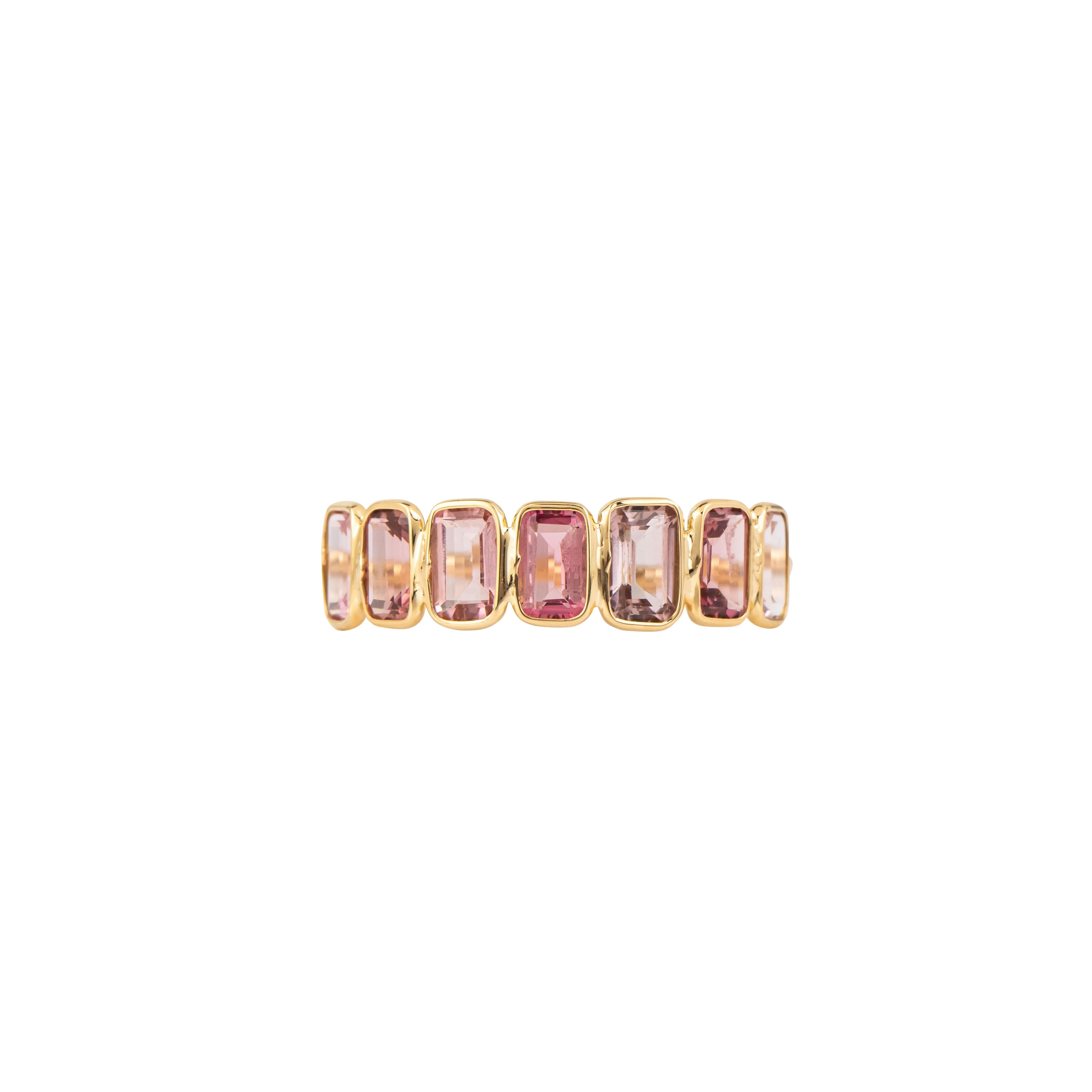 Contemporary 18 Karat Gold 1.6 Carat Tourmaline Band Ring For Sale