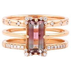 Anillo de moda de oro de 18 quilates con turmalina y diamantes de 1,62 quilates