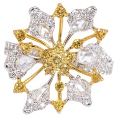 18 Karat Gold 1.62 Carat Yellow and White Diamond Cocktail Ring