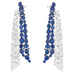 18 Karat Gold 16.27 Carat Blue Sapphire & Diamond Cocktail Earrings
