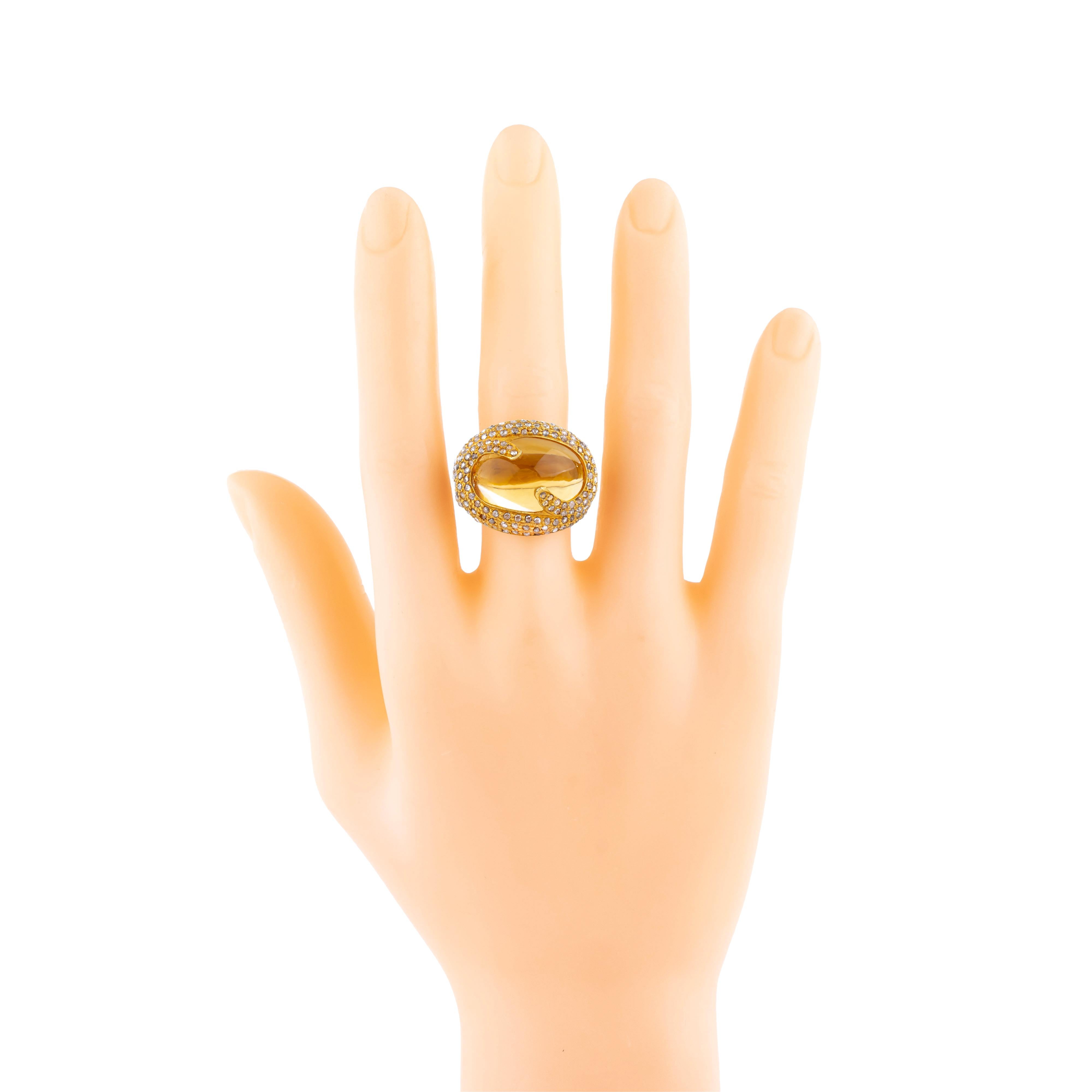 Women's 18 Karat Gold 16.72 Carat Golden Topaz and Diamond Cocktail Ring For Sale