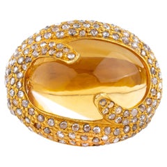 Bague cocktail en or 18 carats, topaze dorée de 16,72 carats et diamants