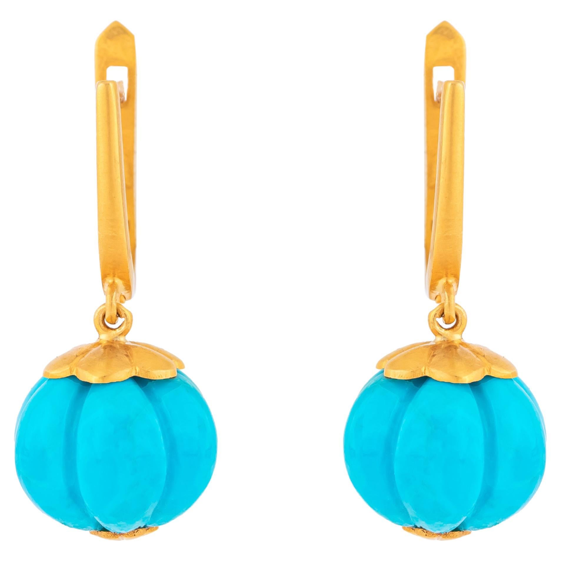 18 Karat Gold 16.9 Carat Turquoise Cocktail Drop Earrings
