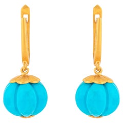 Boucles d'oreilles pendantes en or 18 carats avec turquoise de 16,9 carats