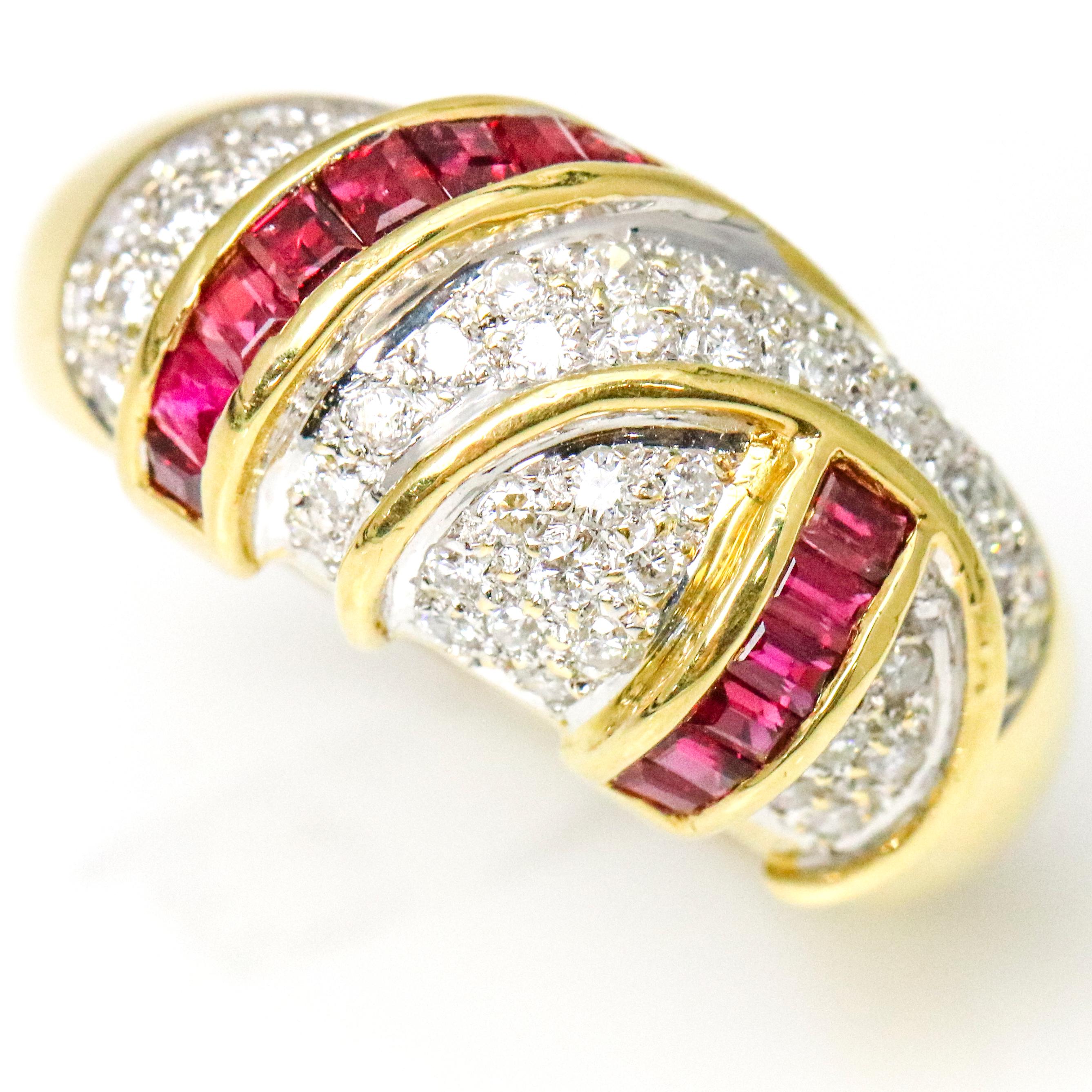 Round Cut 18 Karat Gold 1.80 Carat Diamond Ruby Band Ring For Sale