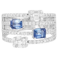 Contemporary Style 1.82 CTW Diamond & Sapphire Stackable Ring in 18k White Gold