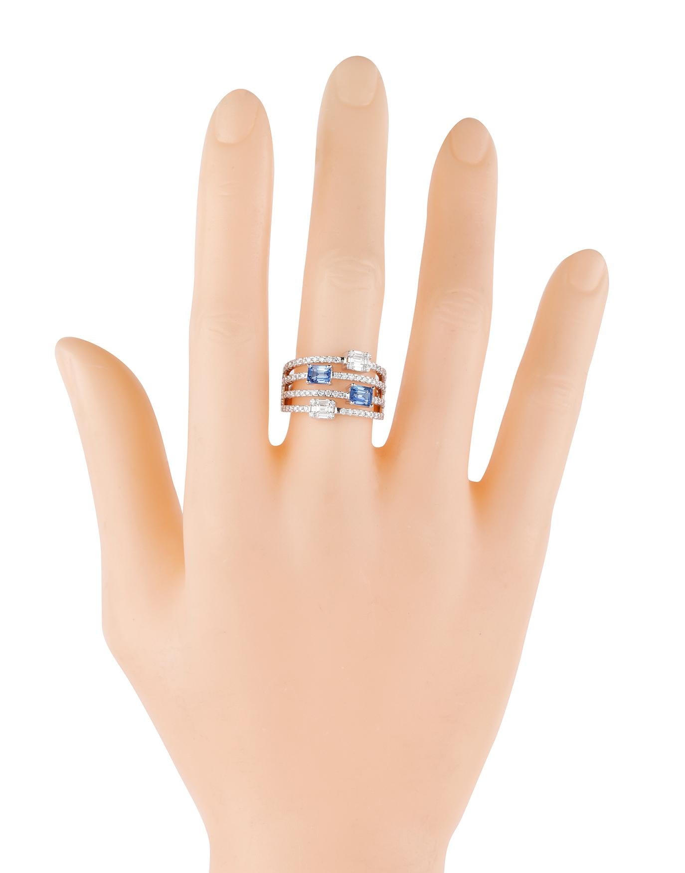 18 Karat Gold 1.82 Carat Diamond and Sapphire Eternity Ring  For Sale 1