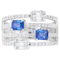 Bague d'affirmation en or 18 carats avec diamants et saphirs de 1,82 carat