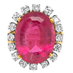 Vintage 18 Karat Gold, 18.25 Carat Rubellite and Diamond Ring