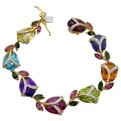 18 Karat Gold, 18.65 Carat Semi-Precious and Diamonds Tulip Bracelet