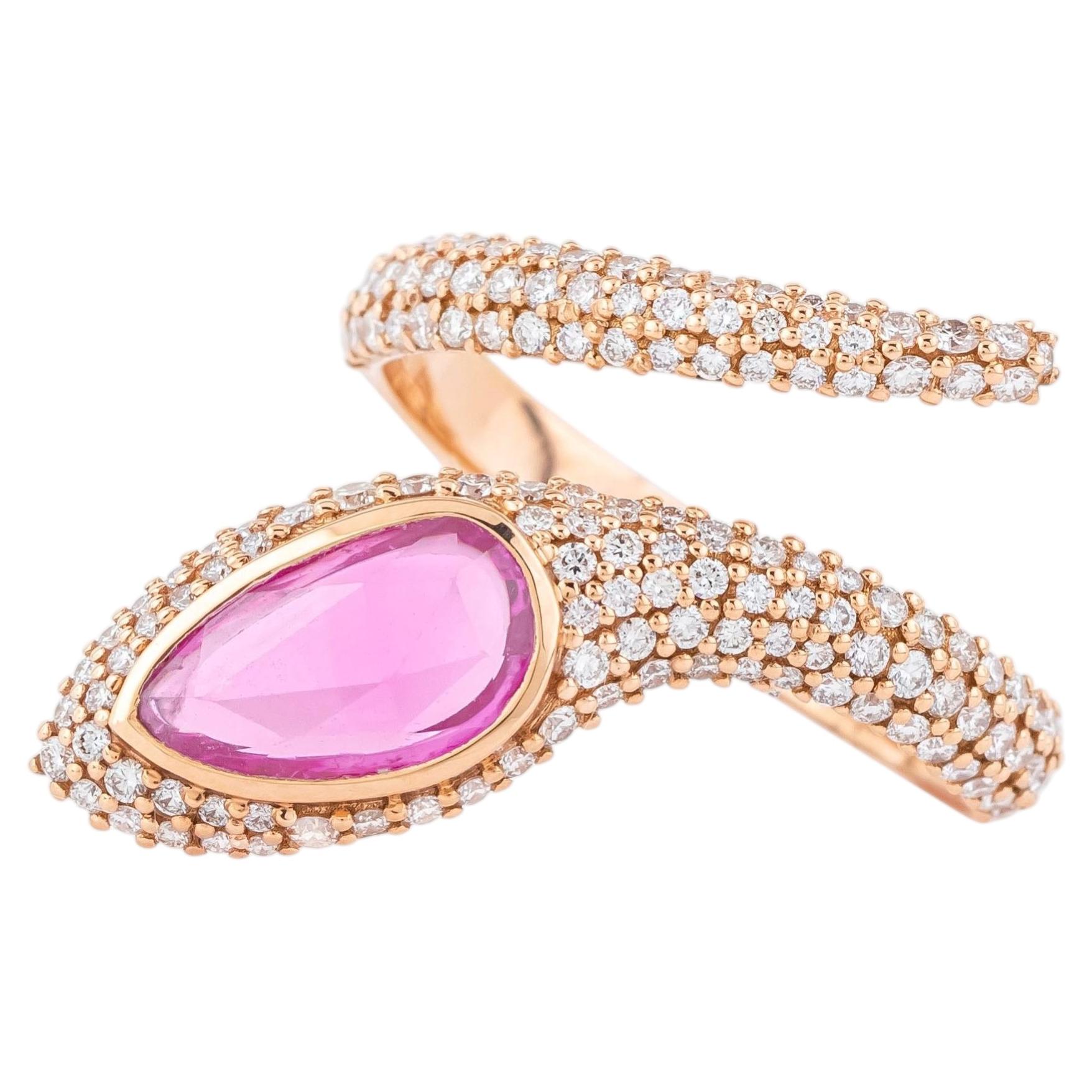 18 Karat Gold 1.94 Carat Diamond and Pink Sapphire Cocktail Ring For Sale