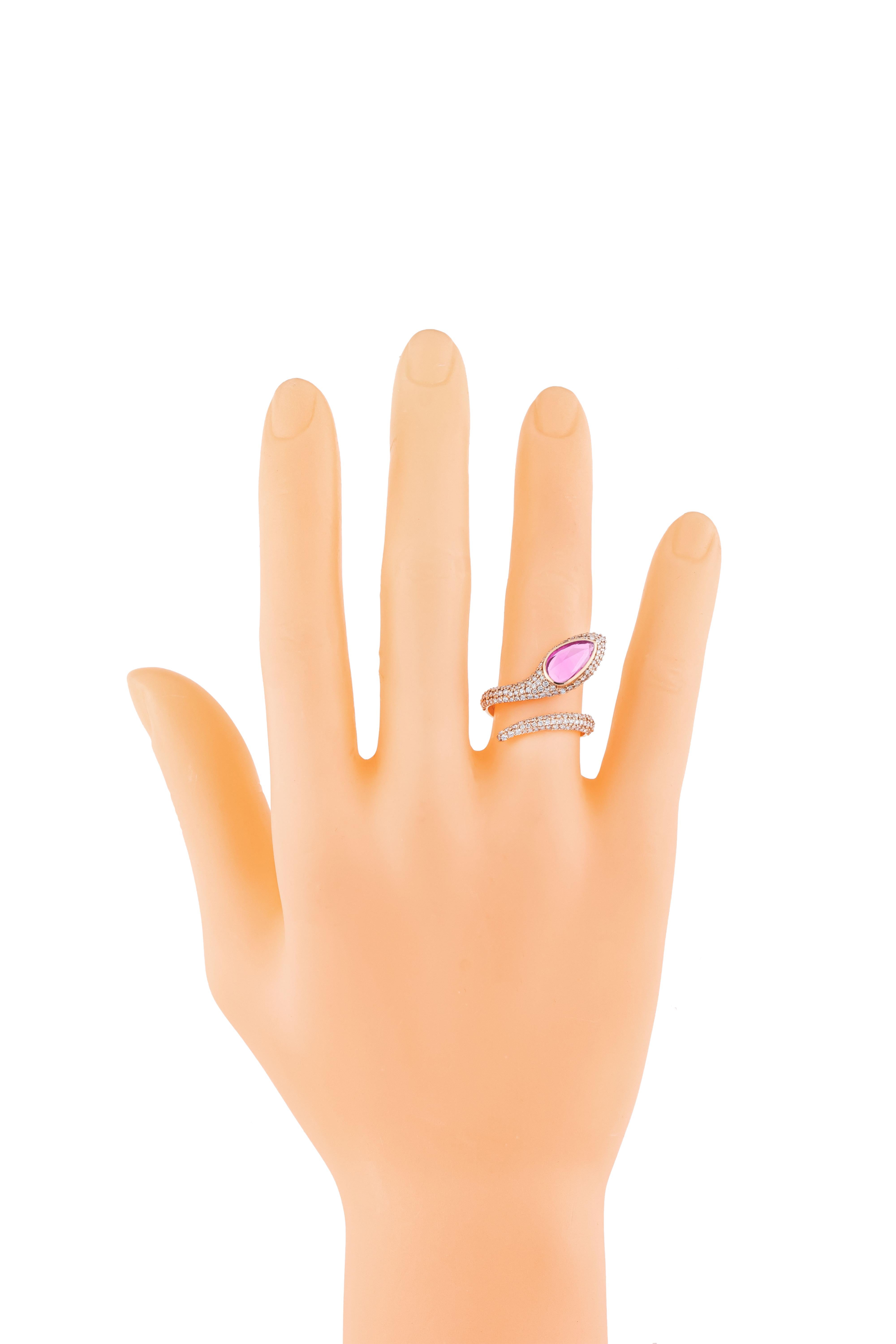 Women's 18 Karat Gold 1.94 Carat Diamond and Pink Sapphire Cocktail Ring For Sale