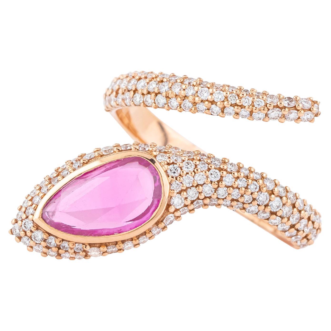 18 Karat Gold 1.94 Carat Diamond and Pink Sapphire Cocktail Ring
