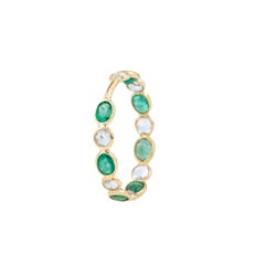 18 Karat Gold 1.95 Carat White Sapphires and Emerald Eternity Ring