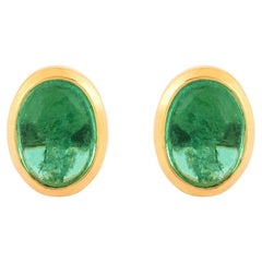 18 Karat Gold 1.97 Carat Emerald "Oval-Cut" Stud Earrings