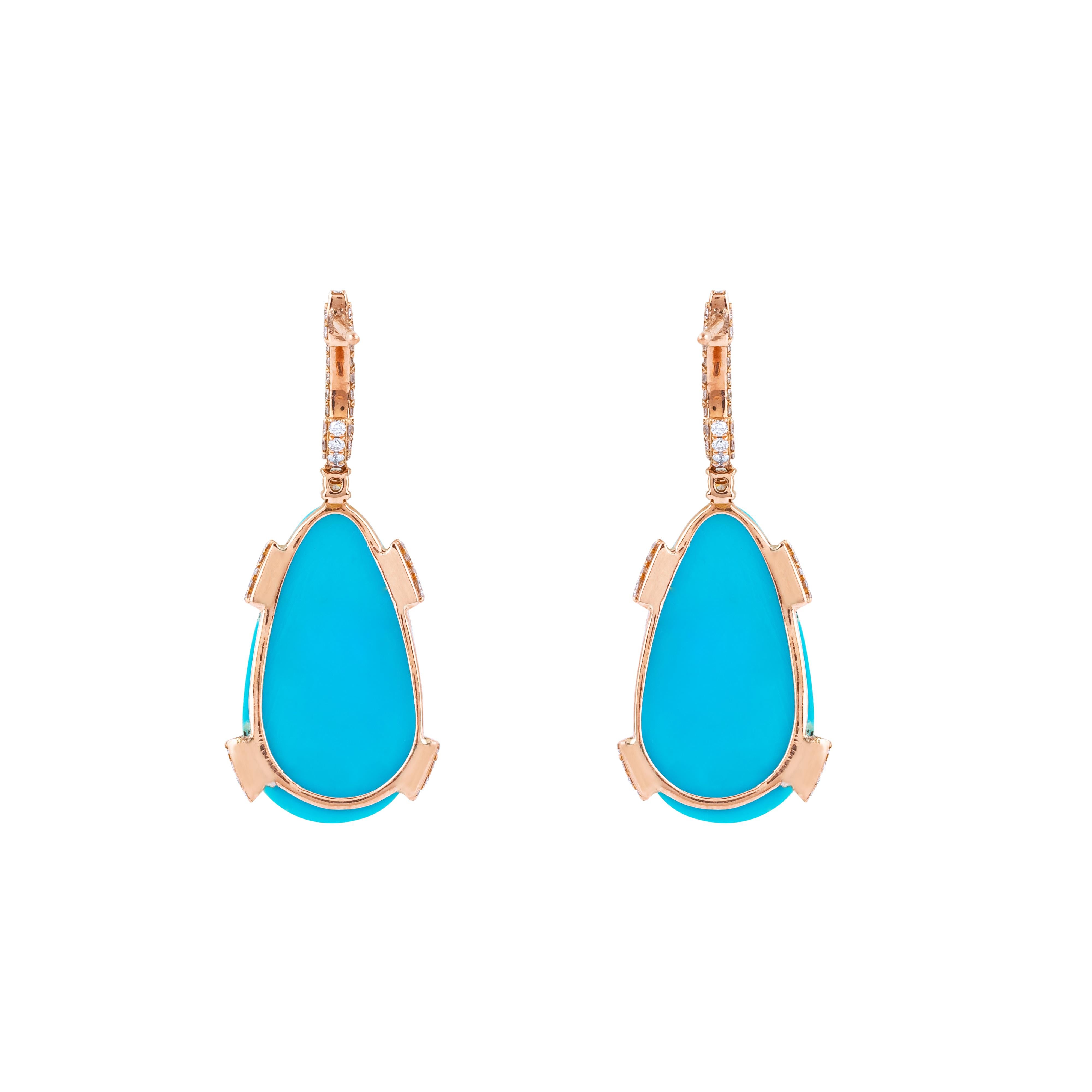 18 Karat Gold 19.8 Carat Diamond, Black Diamond and Turquoise Cocktail Earrings In New Condition For Sale In Jaipur, IN