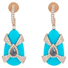 Pendientes de cóctel de oro de 18 quilates con diamantes de 19,8 quilates, diamantes negros y turquesa