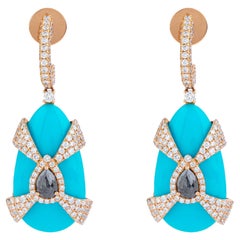 18 Karat Gold 19,8 Karat Diamant, schwarzer Diamant und Türkis Cocktail-Ohrringe
