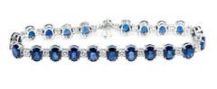 18 Karat Gold 20.29 Carat Oval Solitaire Sapphire and Diamond Tennis Bracelet