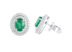 18 Karat Gold 2.04 Carat Diamond and Emerald Solitaire Stud Earrings