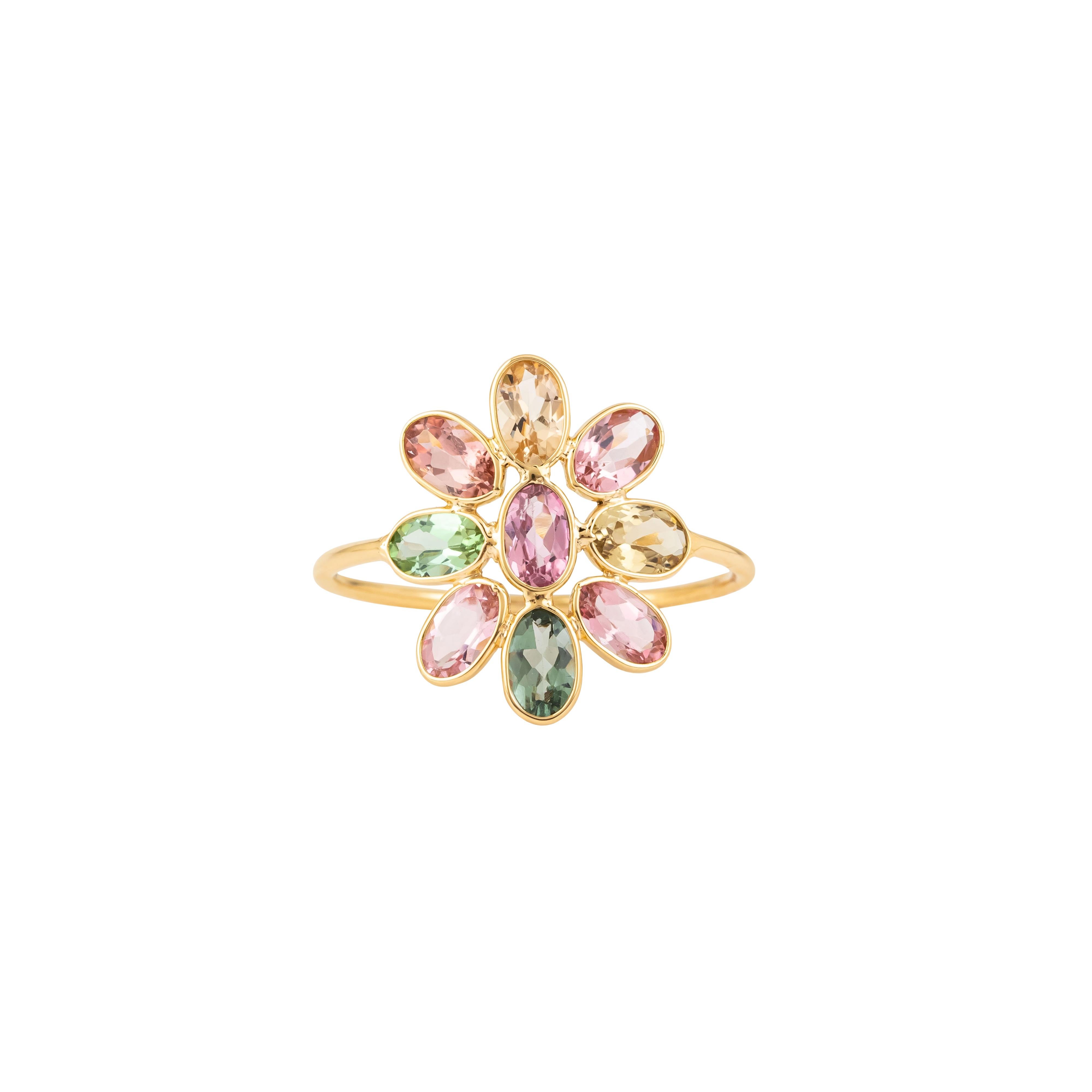 Modern 18 Karat Gold 2.05 Carat Tourmaline Flower Ring For Sale