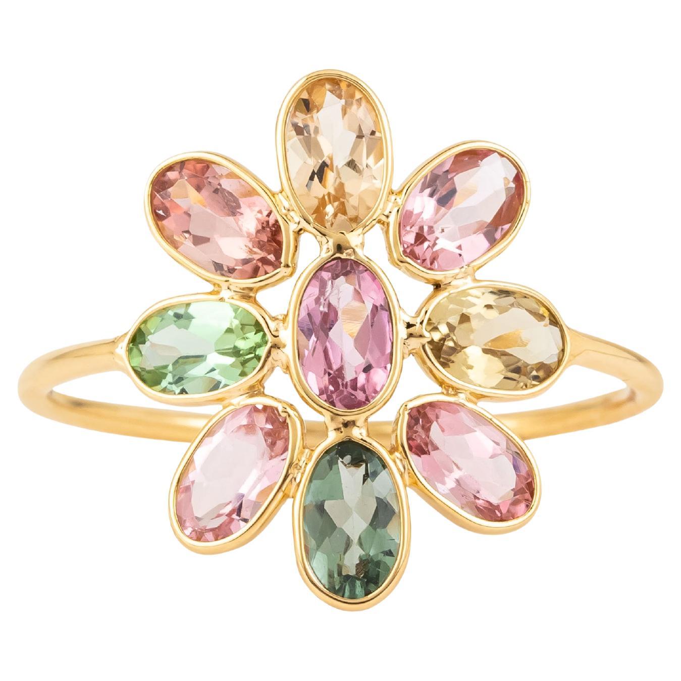 18 Karat Gold 2.05 Carat Tourmaline Flower Ring For Sale