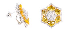 18 Karat Gold 20.50 Carats Sapphire and Diamond Flower Stud Earrings