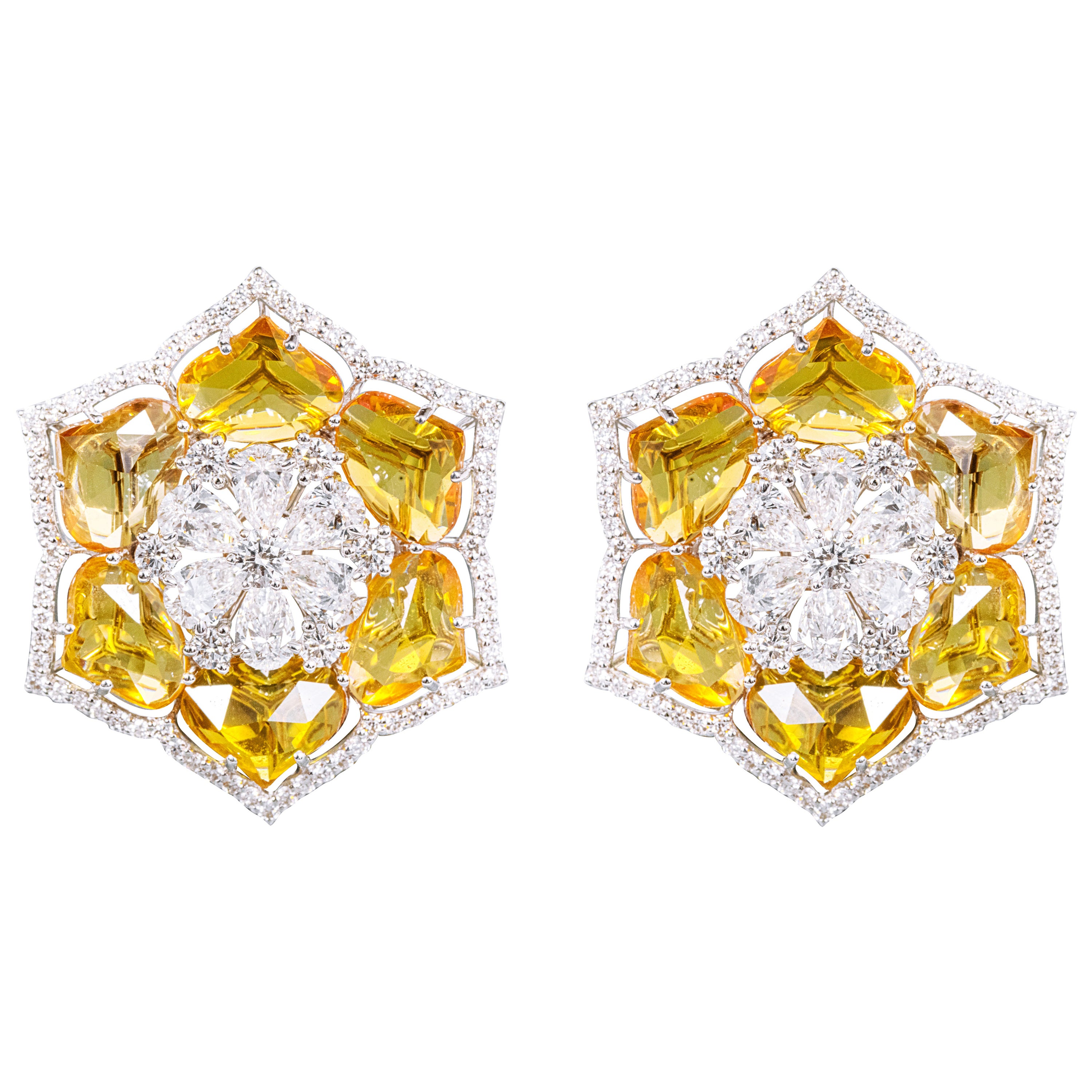 18 Karat Gold 20,50 Karat Saphir und Diamant Blume Ohrstecker