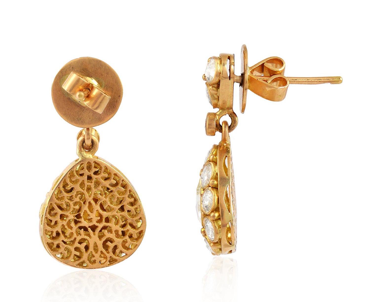 This vintage inspired drop earrings is intricately cast from 18-karat yellow gold, it's encrusted with 2.13-carats of gleaming rose cut diamonds

FOLLOW  MEGHNA JEWELS storefront to view the latest collection & exclusive pieces.  Meghna Jewels is