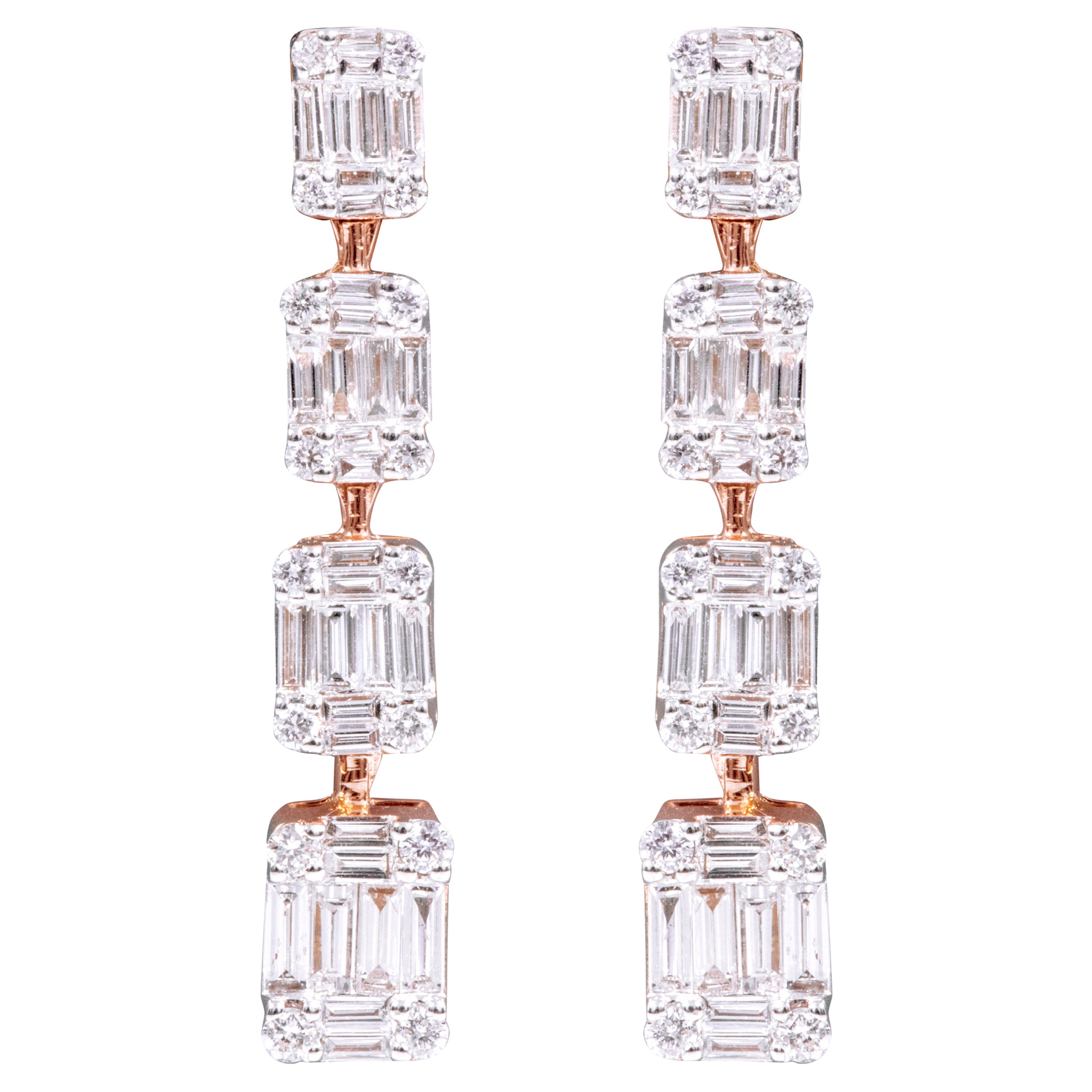 18 Karat Gold 2,13 Karat Diamant-Tropfen-Ohrringe im Graduierungsstil im Angebot