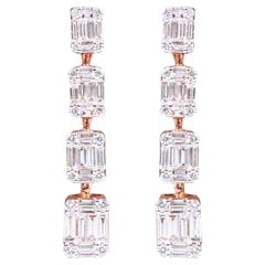 18 Karat Gold 2.13 Carats Diamond Drop Earrings in Graduation Style